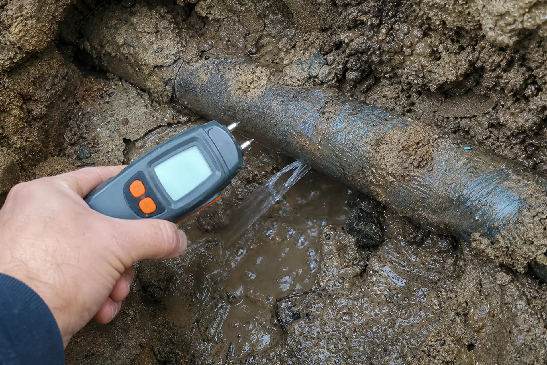 canalisation mise à nu avec écoulement visible