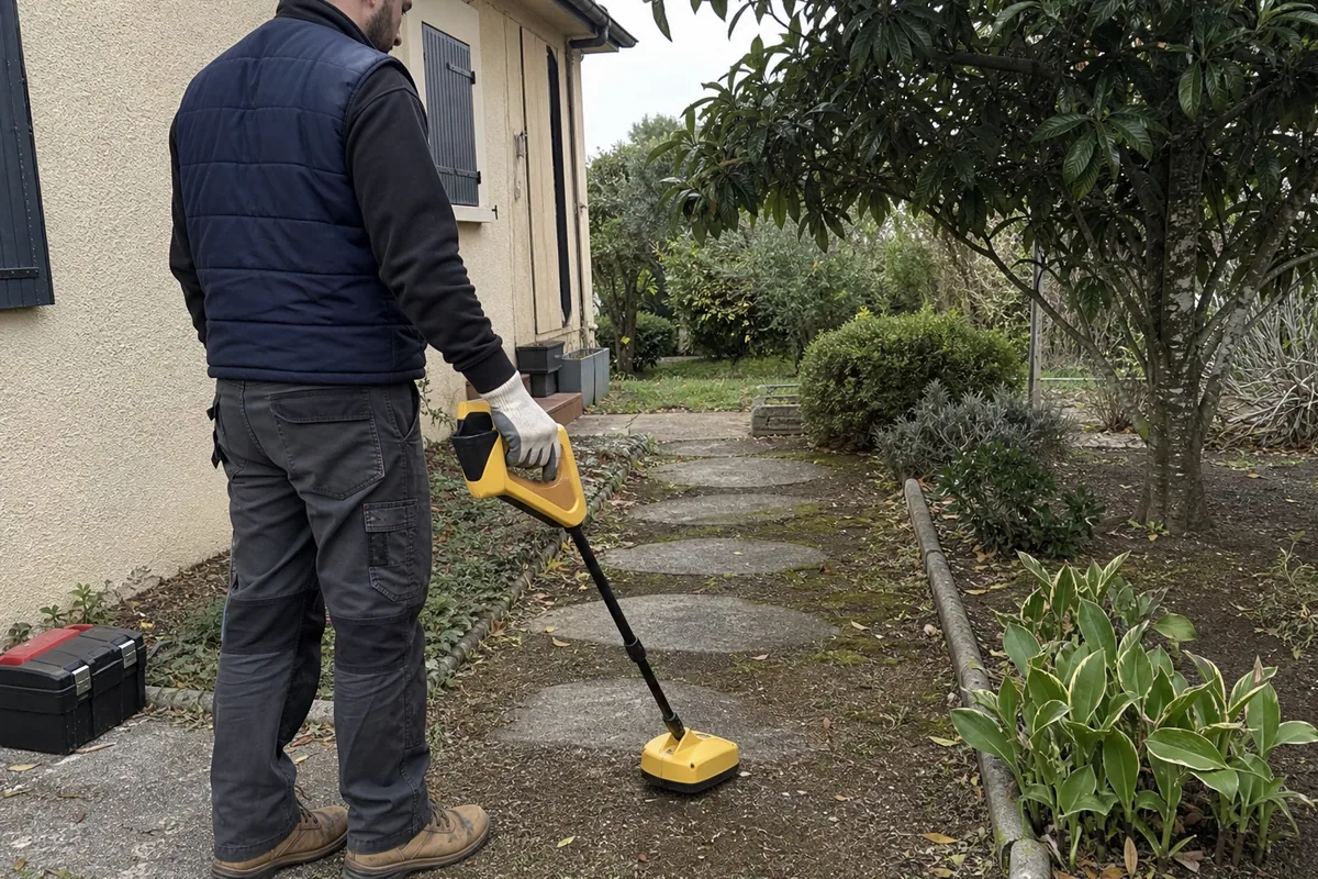 outillage posé près cuvette de WC sans désordre